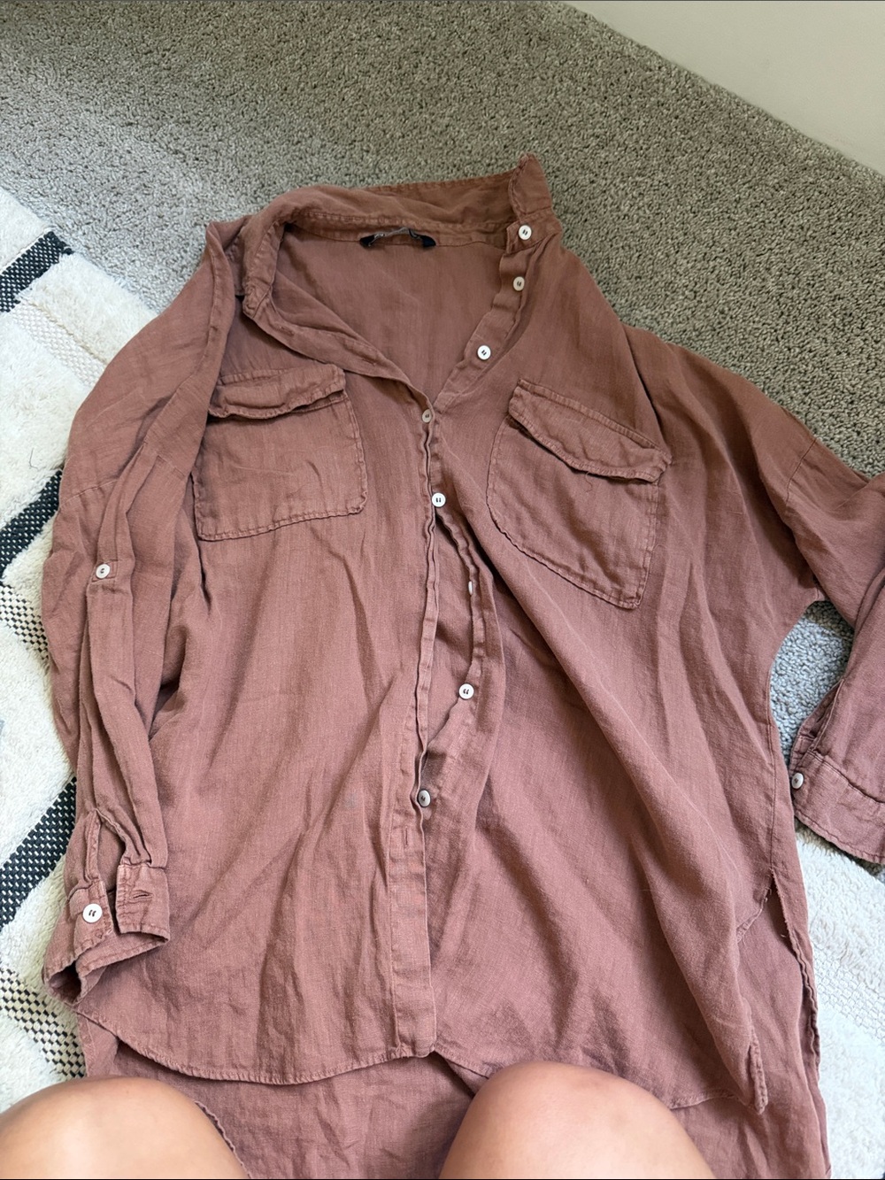 Zara Men's Casual Button-Down Shirt in Dusty Rose